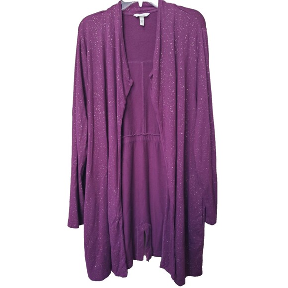 Soma French Terry Glitter Draped Front Open Front Knit Cardigan w/Pockets Sz XL - Picture 1 of 7